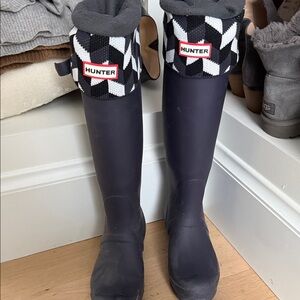 Hunter Black and White Patterned Rain Boots